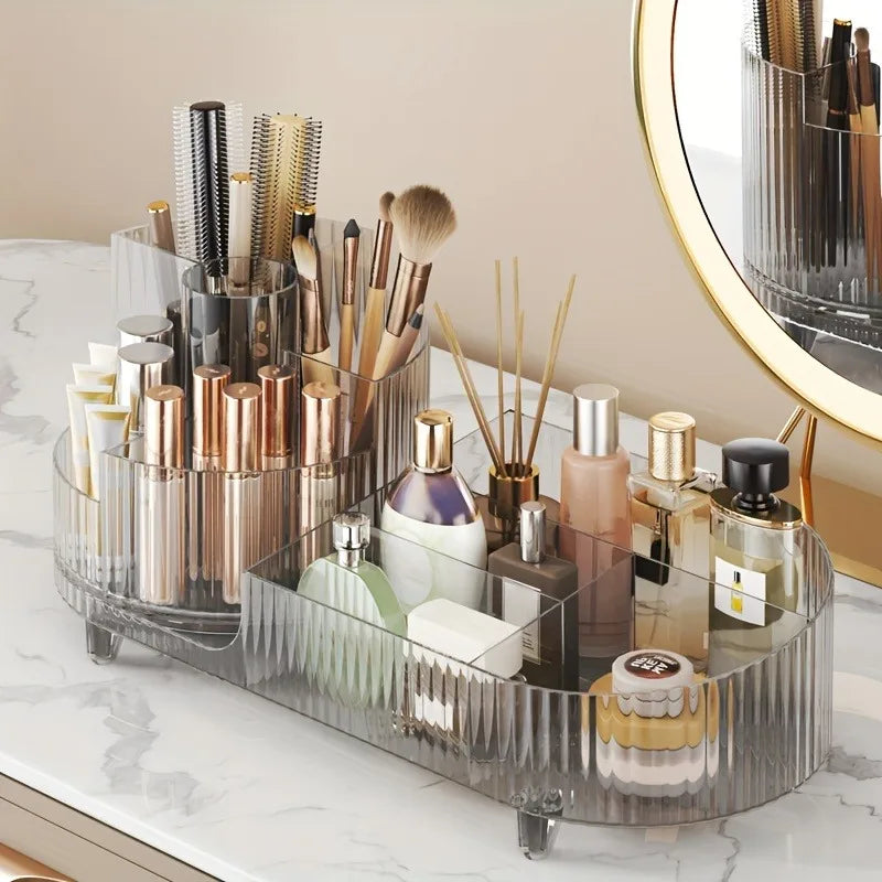 Transparent 360° rotating makeup organizer