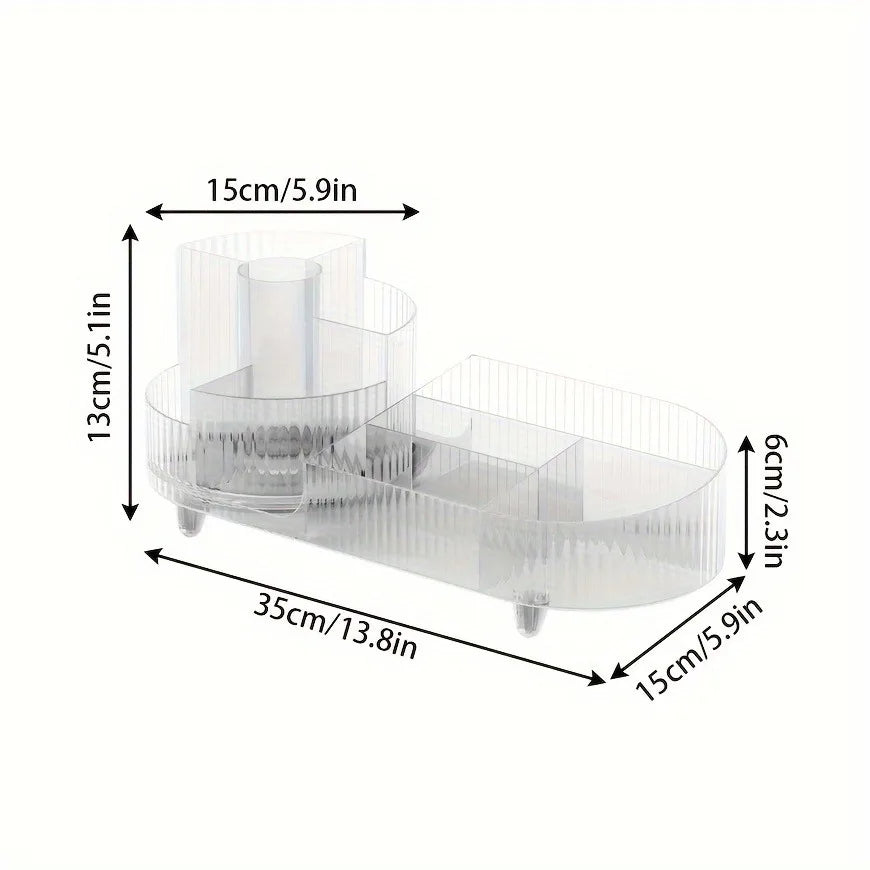 Transparent 360° rotating makeup organizer