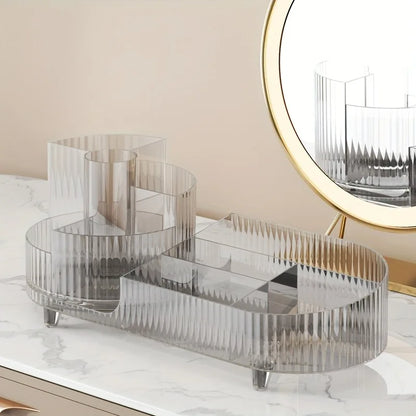 Transparent 360° rotating makeup organizer