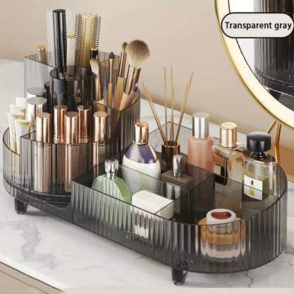 Transparent 360° rotating makeup organizer