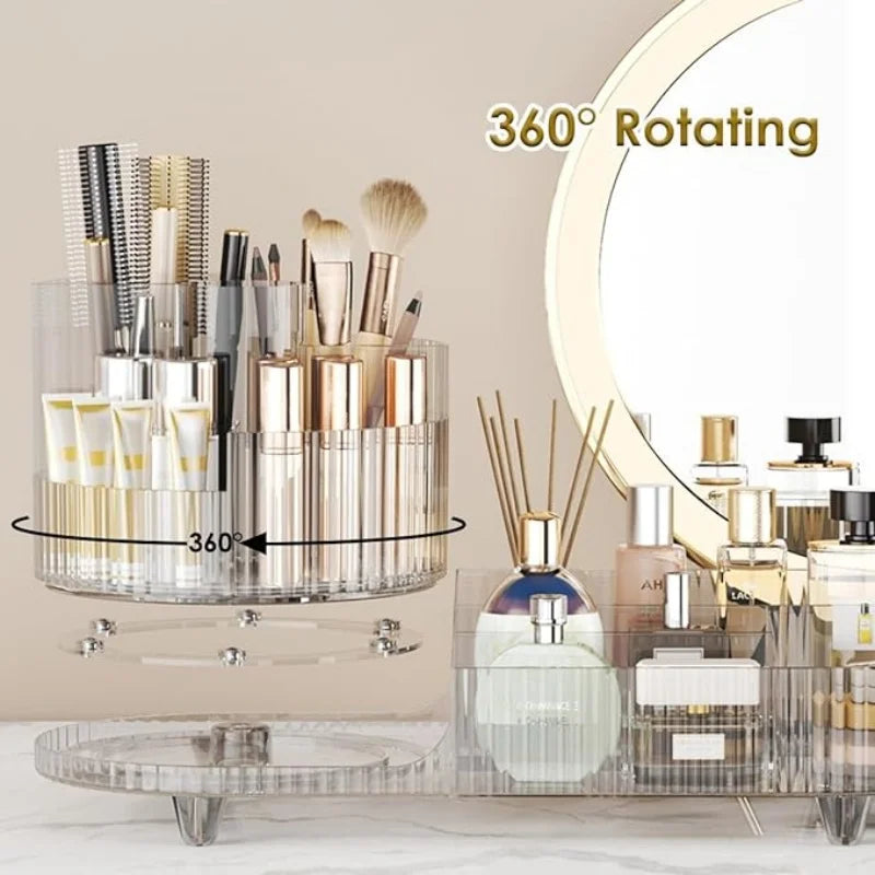 Transparent 360° rotating makeup organizer