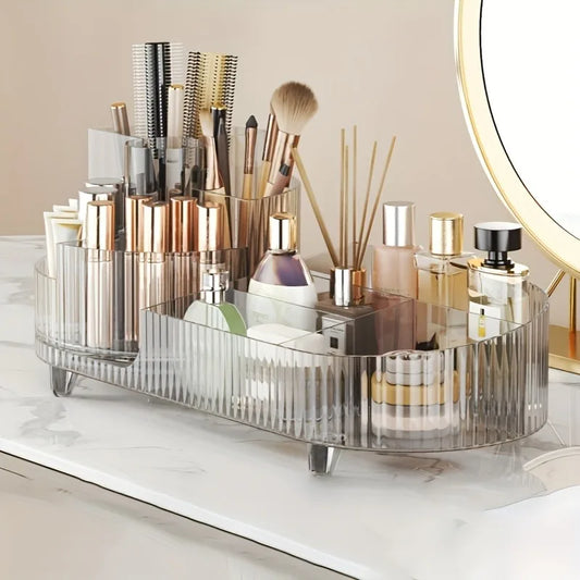 Transparent 360° rotating makeup organizer