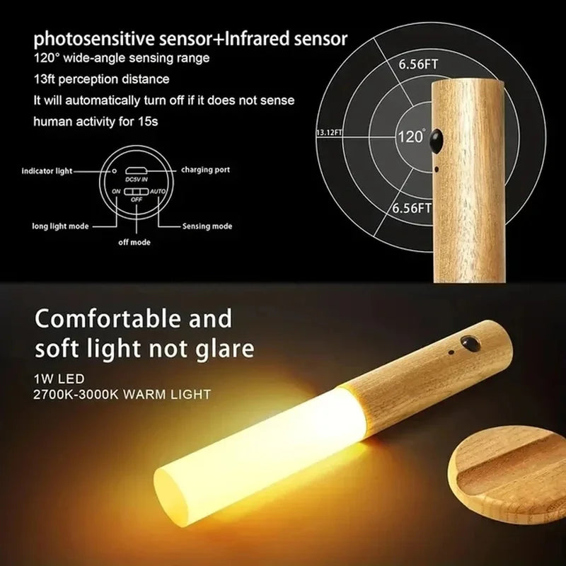 Wood Style Rechargeable Wall Light